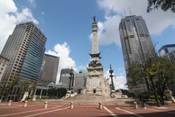 Soldiers And Sailors Monument In Indianapolis, Indiana, USA. Monument Circle Is The Center Of City.  