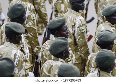  Soldiers stand at attention during celebrations of South Sudan's independence in Juba on July 9, 2018.