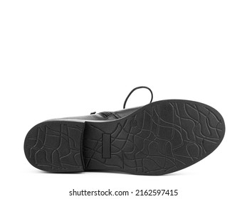 Sole For Shoes, Bottom View. Shoe Sole Close-up Isolated On White Background. Place For Text. Element Of Boots. Concept Of Production Of Shoe Accessories.