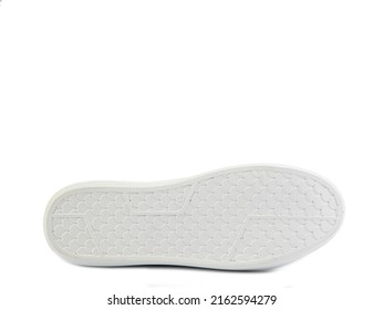 Sole For Shoes, Bottom View. White Shoe Sole Close-up Isolated On White Background. Place For Text. Element Of Boots. Concept Of Production Of Shoe Accessories.