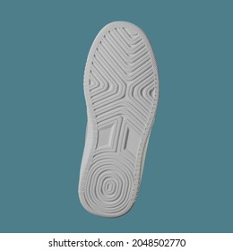 The sole of the sports shoes is white. Frontally on a blue background. Square format.