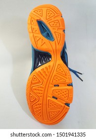 Soles Of Sport Shoes. Sports Shoes For Women. Close Up Photo Of The Bottom Shoe Sole Design. Sports Photo Product