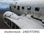 Solheimasandur plane wreck view. South Iceland landmark. Abandoned plane on beach