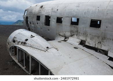 Solheimasandur plane wreck view. South Iceland landmark. Abandoned plane on beach - Powered by Shutterstock