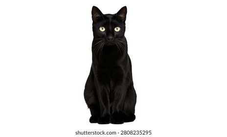 Solid black cat with bright yellow eyes sitting upright