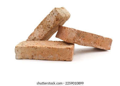 Solid clay bricks used for construction,Old red brick isolated on white background. 