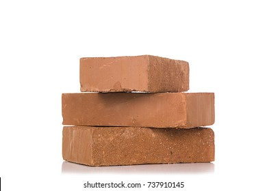 Solid clay bricks used for construction,Old red brick isolated on white background. Object isolated.