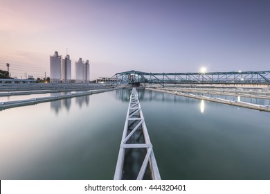 The Solid Contact Clarifier Tank type Sludge Recirculation process in Water Treatment plant with sunrise