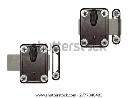 Solid metal lock, painted on brown paint. On isolated white background.