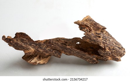 Solid Piece Of Agarwood Or Agar Wood (Oud) Isolated On White Background