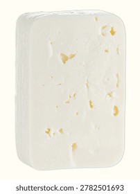 Solid Rectangular Block of Firm White Cypriot Halloumi Cheese Expertly Isolated Over a White Background