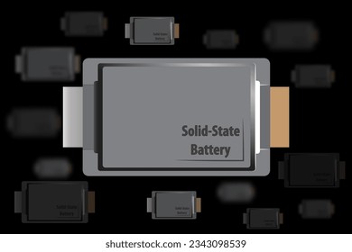 Solid state battery pack design for electric vehicle (EV) concept illustration. 
Development batteries with solid electrolyte energy storage for future car industry.