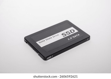 Solid state drive ssd 2.5 sata memory chip laying on white background