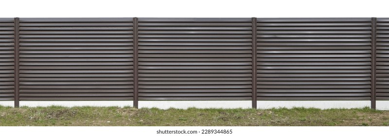 Solid steel rustic fence isolated. Panoramic image