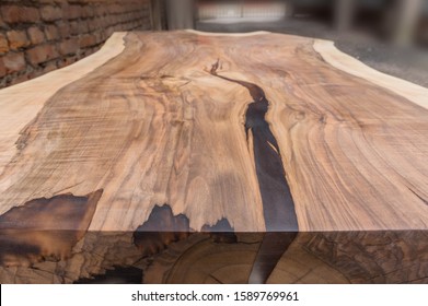 Solid Walnut Wooden Table With Epoxy Resin Filling