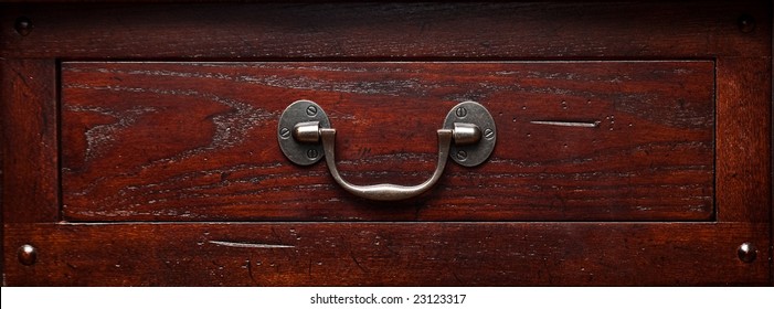 Solid Wood End Table Dresser Drawer With Silver Pewter Pull Handle.