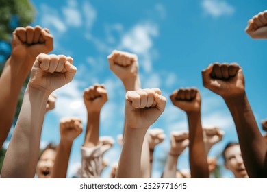 Solidarity Shown Through Raised Fists in a Diverse Crowd - Powered by Shutterstock