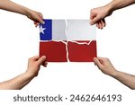 Solidarity and togetherness in Chile, people helping each other, Chile flag on 4 paper pieces, unity and help idea, support and charity concept, union of society