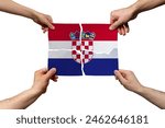 Solidarity and togetherness in Croatia, people helping each other, Croatia flag on 4 paper pieces, unity and help idea, support and charity concept, union of society