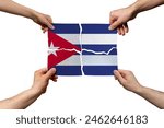 Solidarity and togetherness in Cuba, people helping each other, Cuba flag on 4 paper pieces, unity and help idea, support and charity concept, union of society