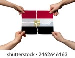 Solidarity and togetherness in Egypt, people helping each other, Egypt flag on 4 paper pieces, unity and help idea, support and charity concept, union of society