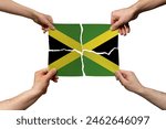 Solidarity and togetherness in Jamaica, people helping each other, Jamaica flag on 4 paper pieces, unity and help idea, support and charity concept, union of society