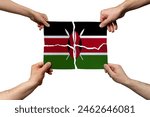 Solidarity and togetherness in Kenya, people helping each other, Kenya flag on 4 paper pieces, unity and help idea, support and charity concept, union of society