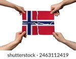 Solidarity and togetherness in Norway, people helping each other, Norway flag on 4 paper pieces, unity and help idea, support and charity concept, union of society