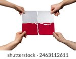 Solidarity and togetherness in Poland, people helping each other, Poland flag on 4 paper pieces, unity and help idea, support and charity concept, union of society