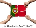 Solidarity and togetherness in Portugal, people helping each other, Portugal flag on 4 paper pieces, unity and help idea, support and charity concept, union of society