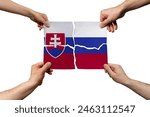 Solidarity and togetherness in Slovakia, people helping each other, Slovakia flag on 4 paper pieces, unity and help idea, support and charity concept, union of society