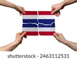 Solidarity and togetherness in Thailand, people helping each other, Thailand flag on 4 paper pieces, unity and help idea, support and charity concept, union of society