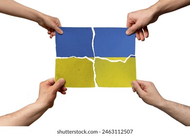 Solidarity and togetherness in Ukraine, people helping each other, Ukraine flag on 4 paper pieces, unity and help idea, support and charity concept, union of society - Powered by Shutterstock