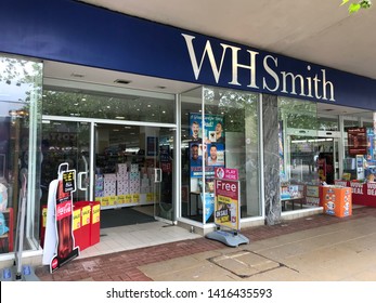 Solihull, West Midlands, Birmingham - June 2019:  WHSmith Shop Front, Newsagent, Stationary, Magazine Retail Chain