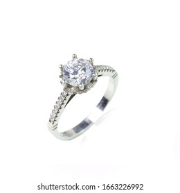 Solitaire Diamond Ring On White Background