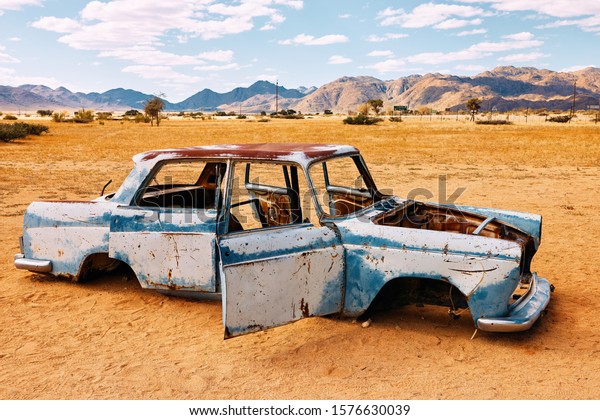 Solitaire, Namibia 04-29-2017 illustrative
editorial. Abandoned car at Solitaire in Khomas region, near the
Namib Naukluft national
park.