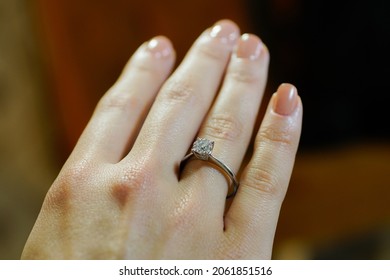 Solitaire Ring, Solitaire Ring On Finger With Pink Nail Polish Eye Or Pov View