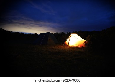 A Solitary Tent Just After Sunset, Wild Camping On Dartmoor National Park