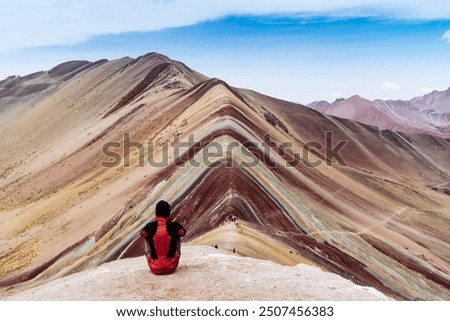 Similar – Woman on the top of the Rainbow Mountain, Peru.