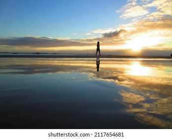 Solitary Walk At Sunset On Ponta Do Mutá Beach, In Barra Grande - Maraú - Bahia