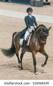 SOLNA, SWEDEN - NOV 25, 2016: Emilie Nyrerod At The Dressage Event In The Sweden International Horse Show At Friends Arena.