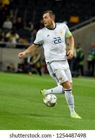 Solna, Sweden - November 20, 2018. Russia National Football Team Striker Artem Dzyuba During UEFA Nations League Match Sweden Vs Russia In Solna.