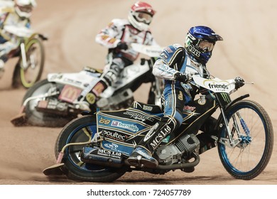 SOLNA, SWEDEN - SEPT 23, 2017: Jason Doyle (AUS) Leading At Stockholm FIM Speedway Grand Prix At Friends Arena In Stockholm.