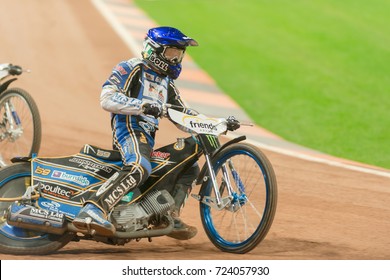 SOLNA, SWEDEN - SEPT 23, 2017: Jason Doyle (AUS) Leading At Stockholm FIM Speedway Grand Prix At Friends Arena In Stockholm.