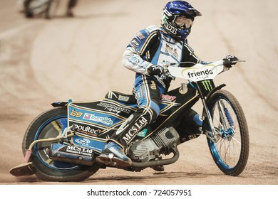 SOLNA, SWEDEN - SEPT 23, 2017: Jason Doyle (AUS) Leading At Stockholm FIM Speedway Grand Prix At Friends Arena In Stockholm.