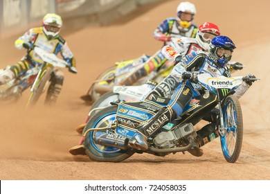 SOLNA, SWEDEN - SEPT 23, 2017: Jason Doyle (AUS) Leading At Stockholm FIM Speedway Grand Prix At Friends Arena In Stockholm.