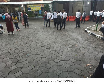 Solo, Indonesia - February 2020: In Front Of The Room There Are People Who Are Waiting (not In Focus) The Announcement Of The CPNS Exam Results.