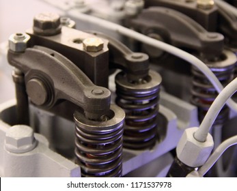 Solo Overhead Camshaft OHC - Valve Mechanism Of Modern Car Diesel Engine Motor Close Up