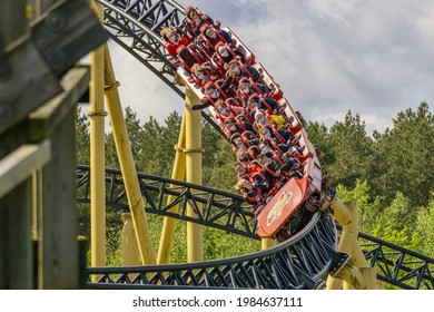 SOLTAU, GERMANY - May 24, 2021: Desert Race Is A Very Famous Rollercoaster  The Accelerator Coaster Is One Of The Most Intense Intamin Rollercoasters And Very Popular In The World 