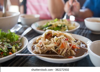 Som Tum Spicy Papaya Salad With Shrimp Paste Thai Laos Food 